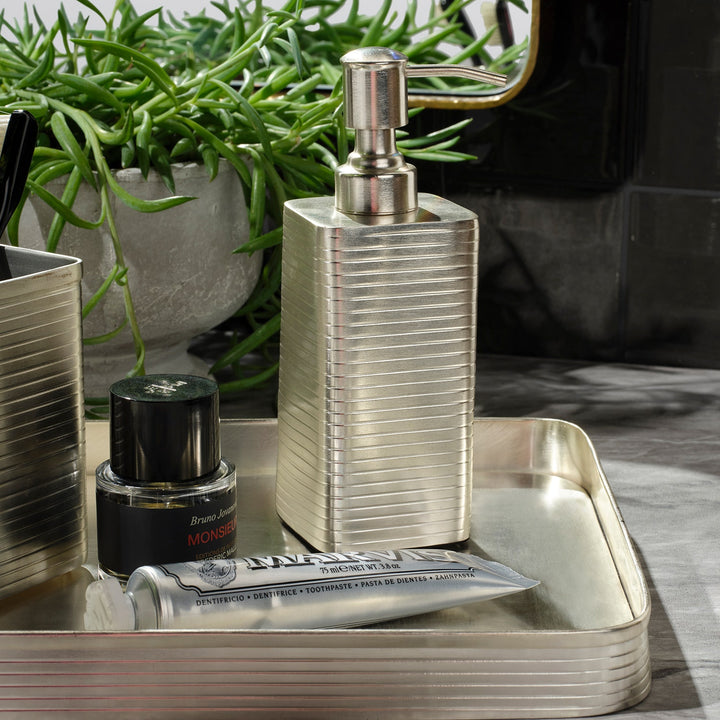 Adelaide, Matte Silver, Soap Pump, Square Straight, Stainless Steel