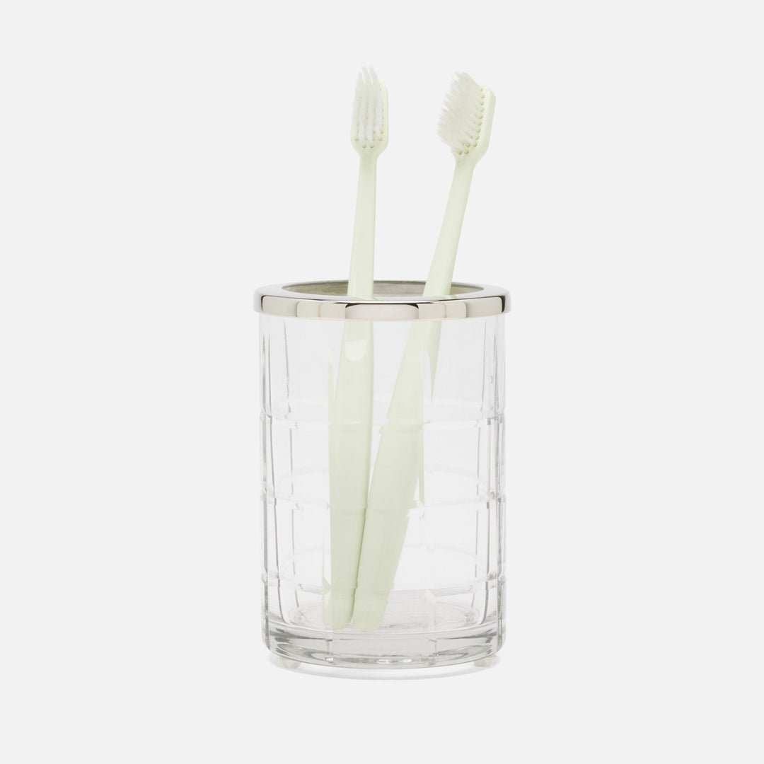 Argos, Clear, Brush Holder, Glass W/Nickel Trim