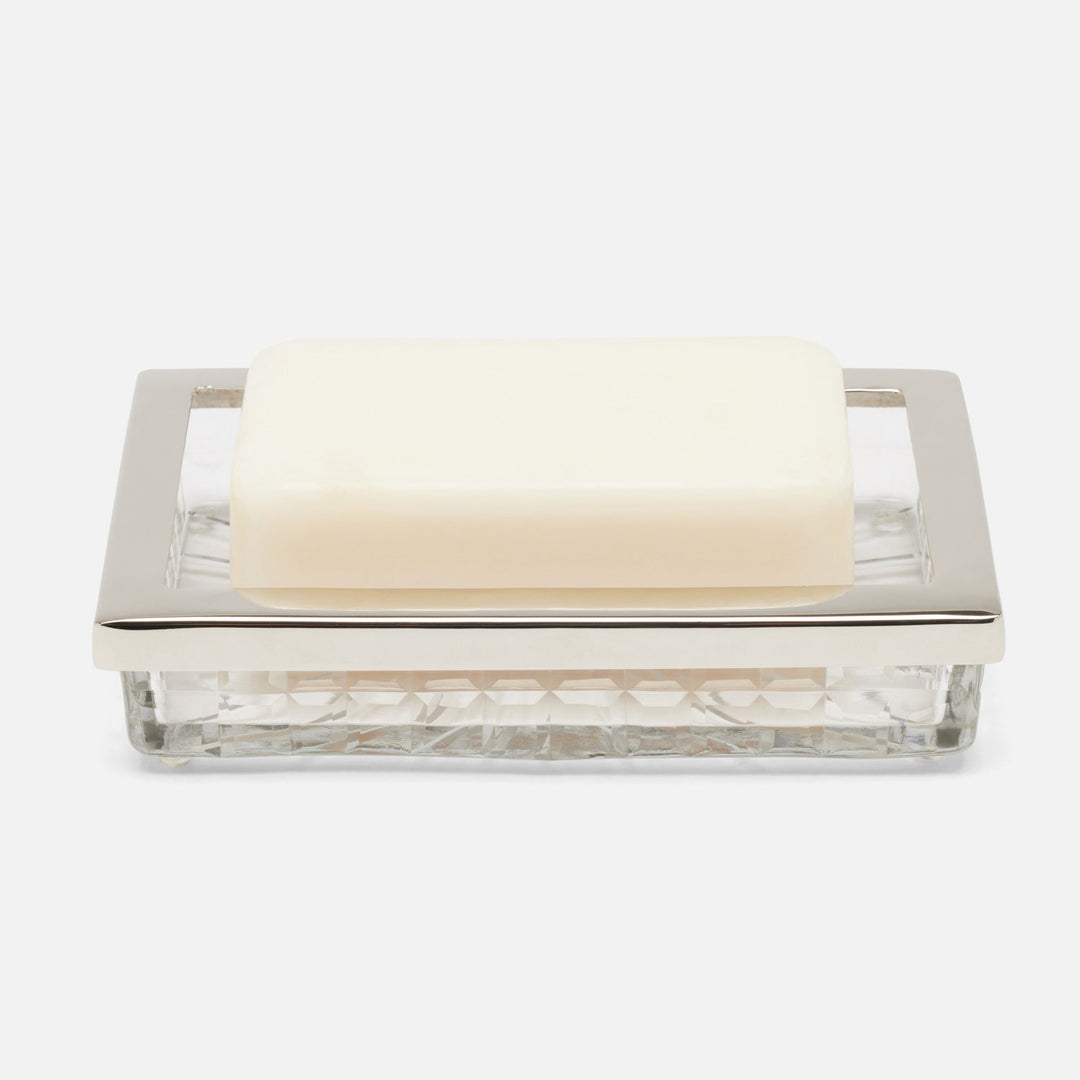 Argos, Clear, Soap Dish, Rectangular Straight, Glass W/Nickel Trim
