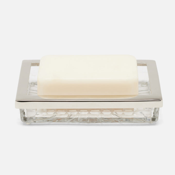 Argos, Clear, Soap Dish, Rectangular Straight, Glass W/Nickel Trim