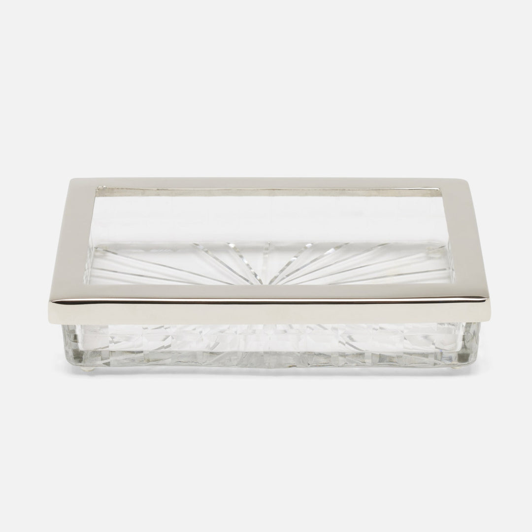 Argos, Clear, Soap Dish, Rectangular Straight, Glass W/Nickel Trim
