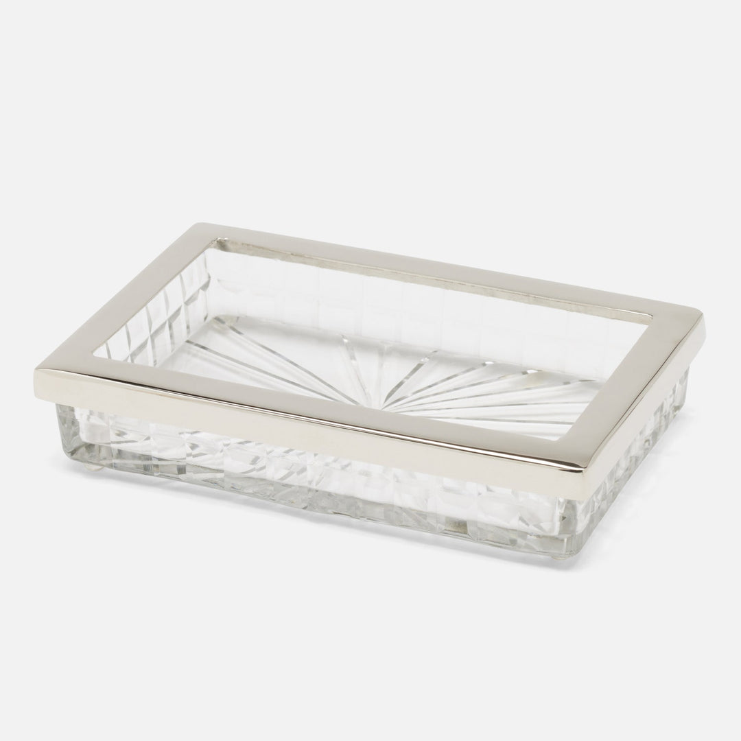 Argos, Clear, Soap Dish, Rectangular Straight, Glass W/Nickel Trim