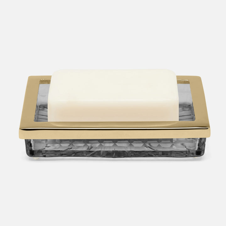 Argos, Smoke, Soap Dish, Rectangular Straight, Glass W/Brass Trim