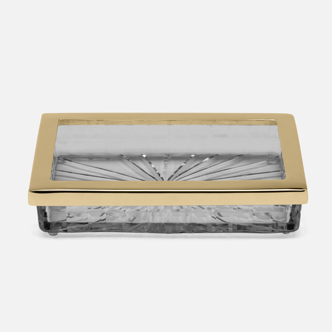 Argos, Smoke, Soap Dish, Rectangular Straight, Glass W/Brass Trim