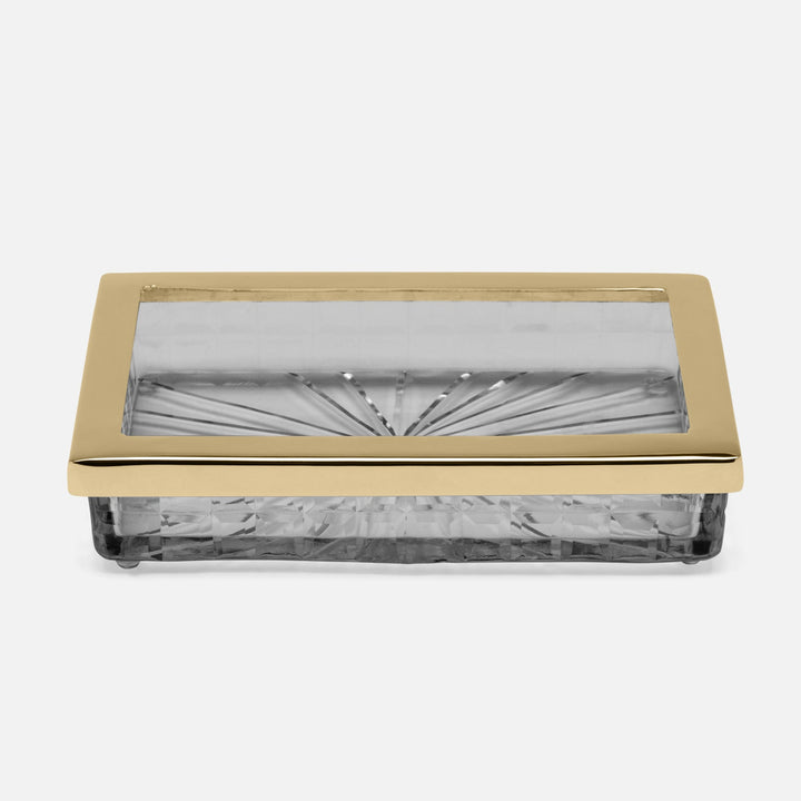 Argos, Smoke, Soap Dish, Rectangular Straight, Glass W/Brass Trim