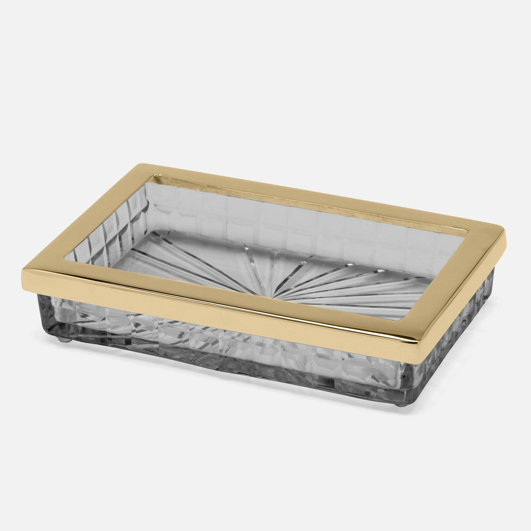 Argos, Smoke, Soap Dish, Rectangular Straight, Glass W/Brass Trim