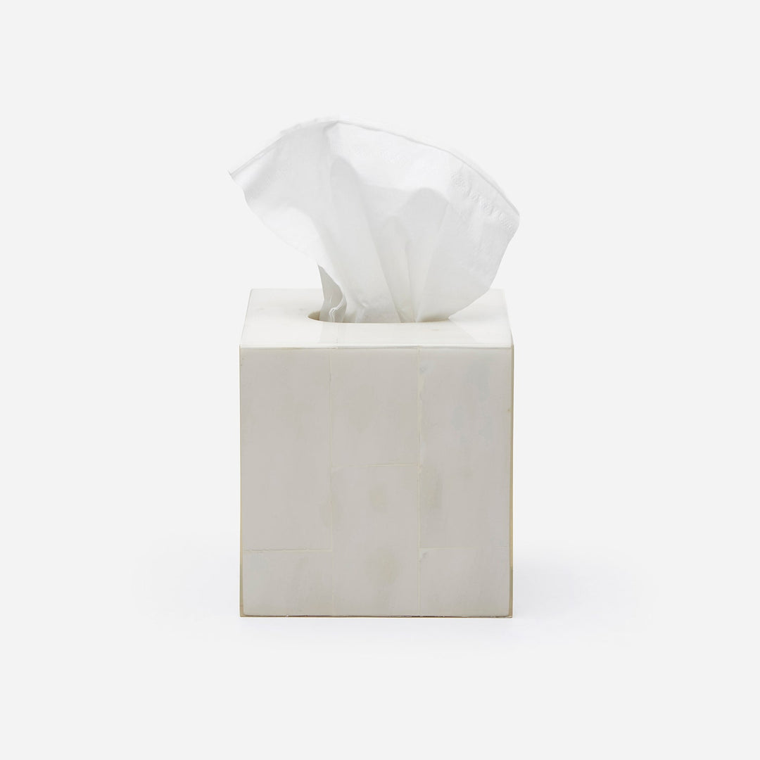 Arles, White, Tissue Box, Square Straight, Faux Horn