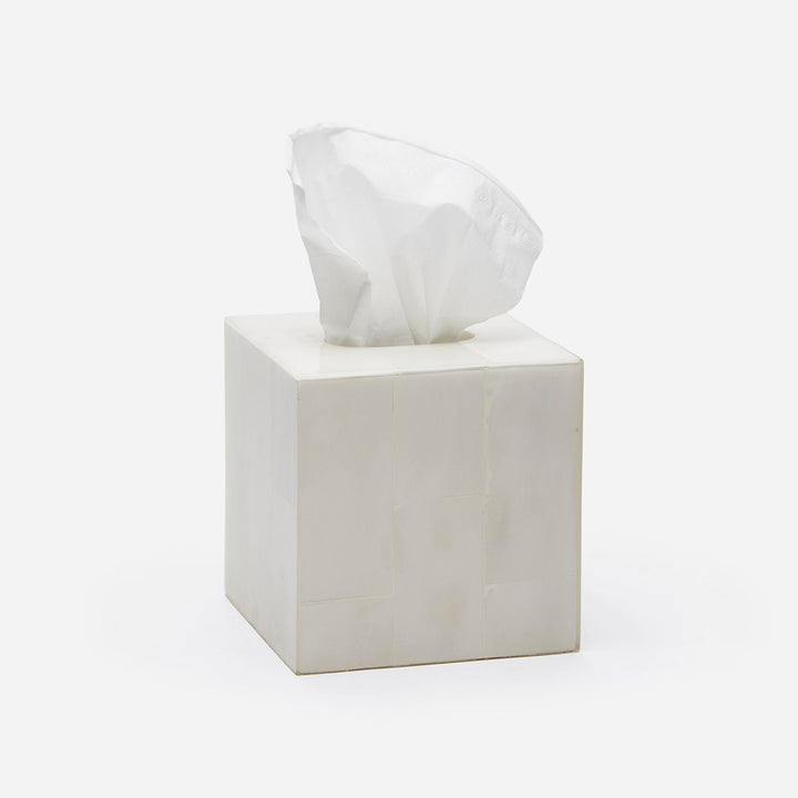 Arles, White, Tissue Box, Square Straight, Faux Horn