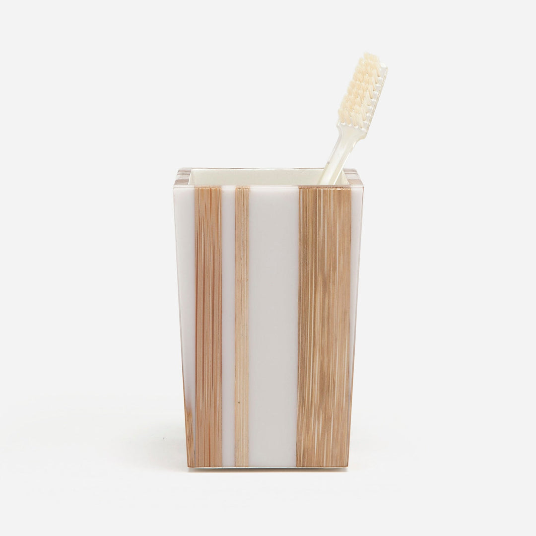 Ashford, Striped Brown/White, Brush Holder, Square Tapered, Bamboo/Resin