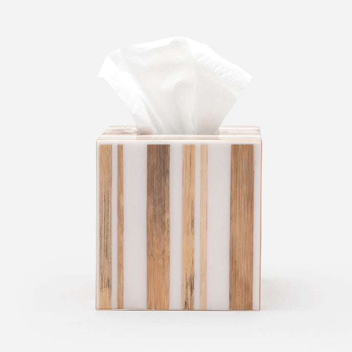 Ashford, Striped Brown/White, Tissue Box, Square Straight, Bamboo/Resin