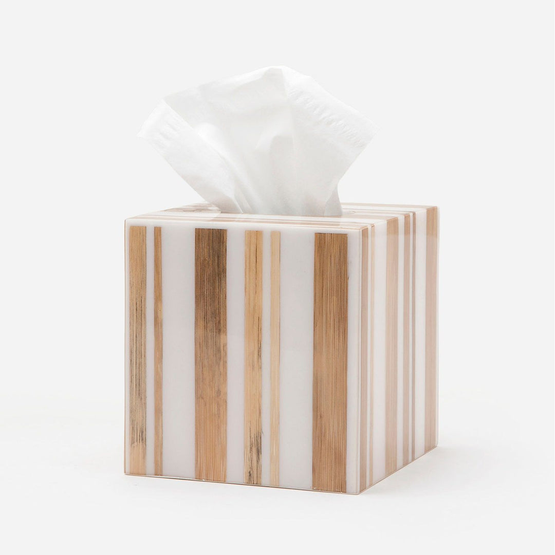 Ashford, Striped Brown/White, Tissue Box, Square Straight, Bamboo/Resin