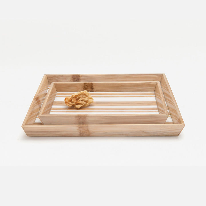 Ashford, Striped Brown/White, Trays, Rectangular Tapered, Bamboo/Resin, S/2