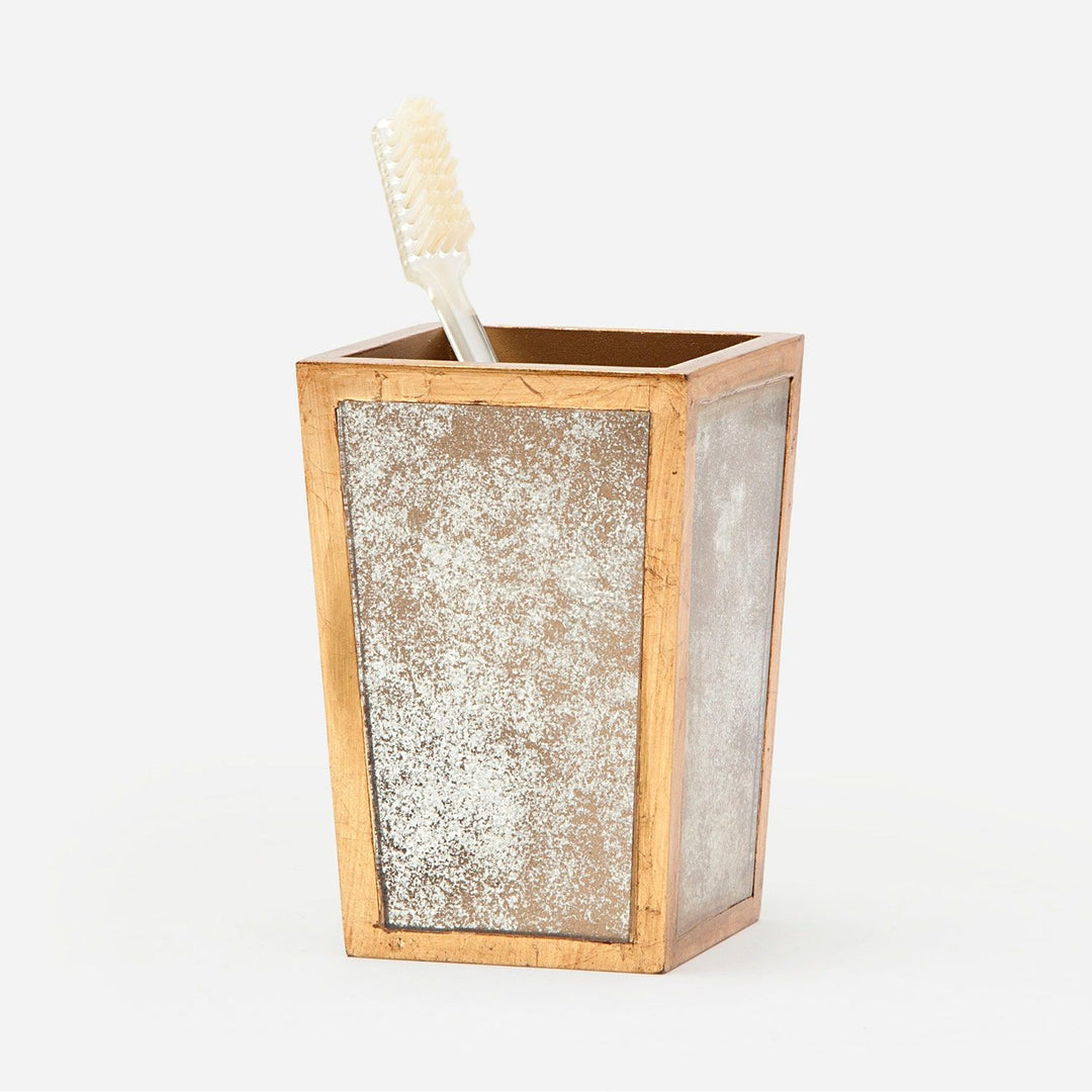 Atwater, Antiqued Gold, Brush Holder, Square Tapered, Antique Mirror