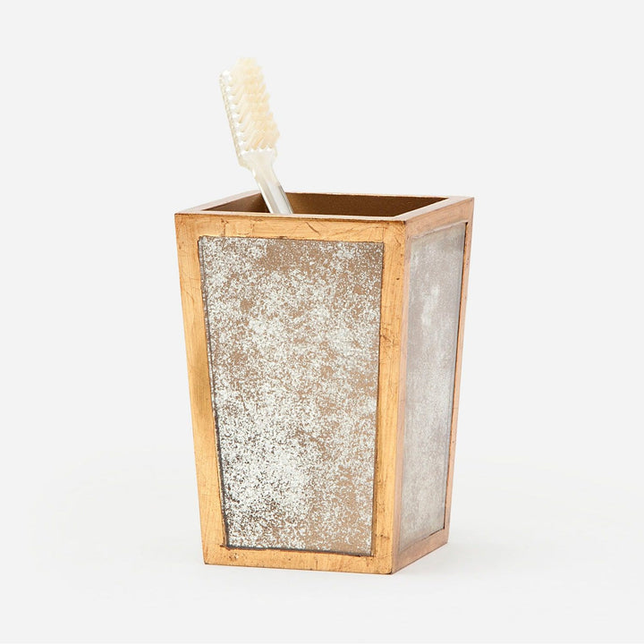 Atwater, Antiqued Gold, Brush Holder, Square Tapered, Antique Mirror