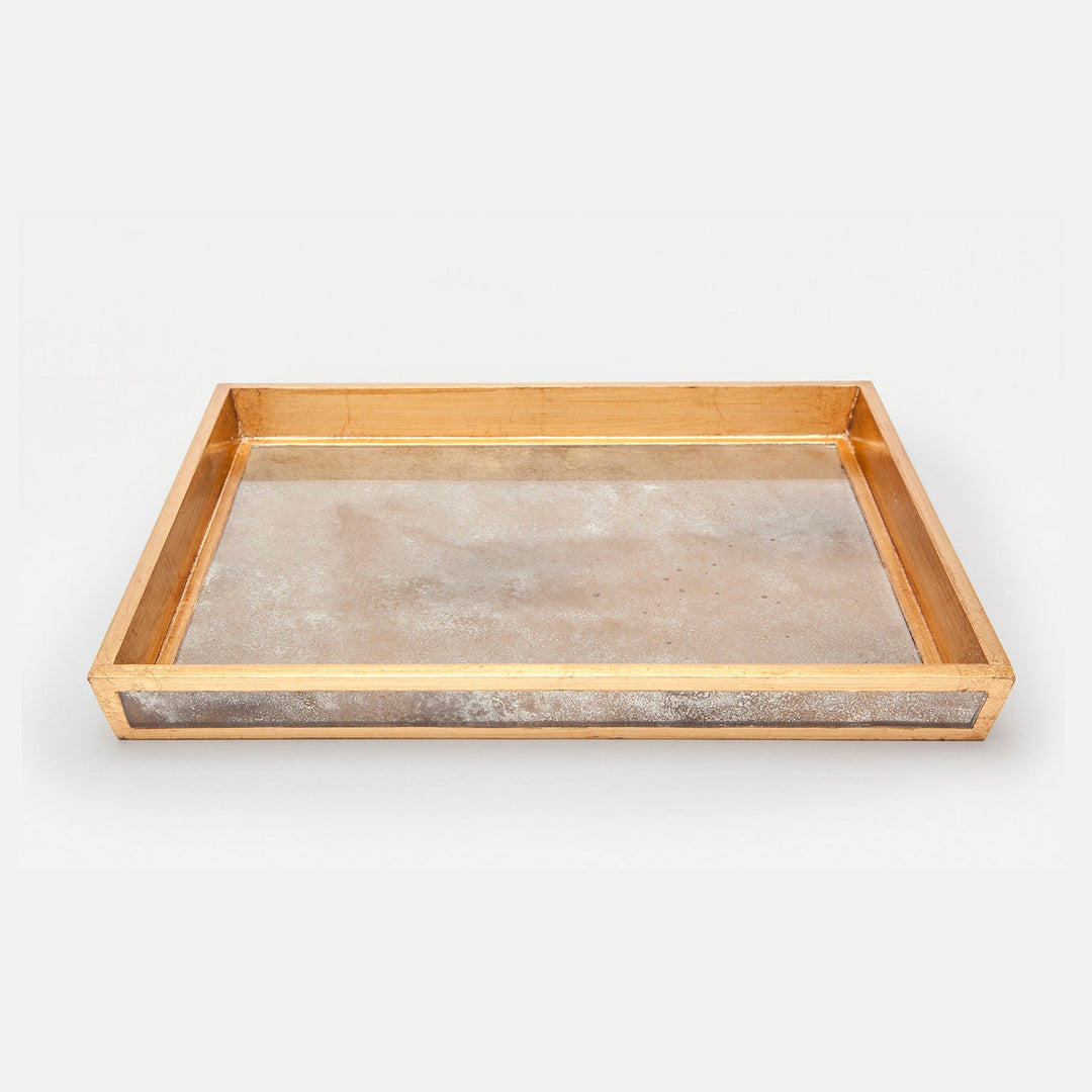 Atwater, Antiqued Gold, Tray, Rectangular Tapered, Large, Antique Mirror