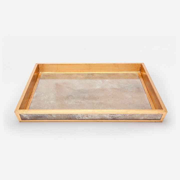 Atwater, Antiqued Gold, Tray, Rectangular Tapered, Large, Antique Mirror
