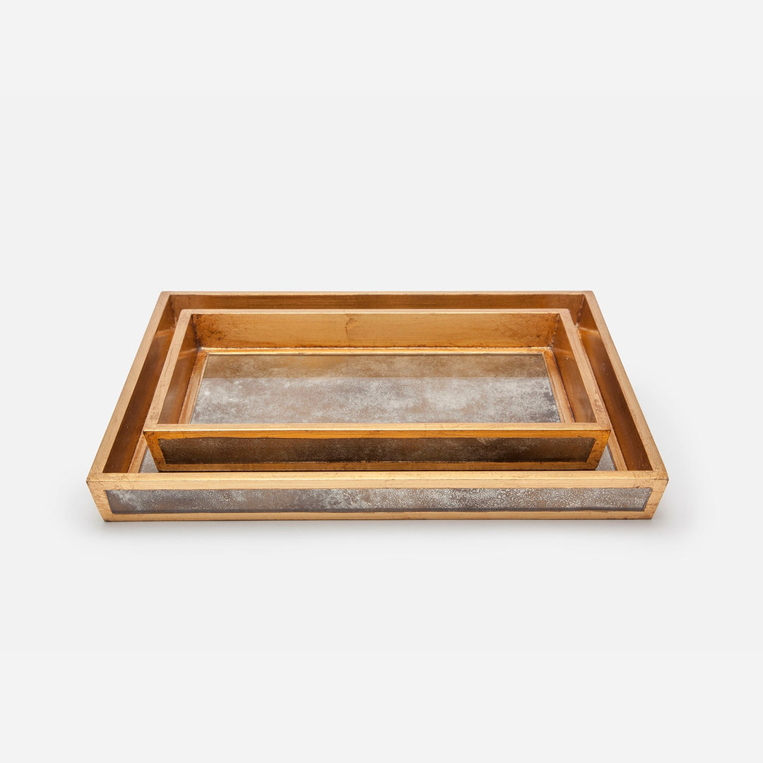 Atwater, Antiqued Gold, Tray, Rectangular Tapered, Large, Antique Mirror