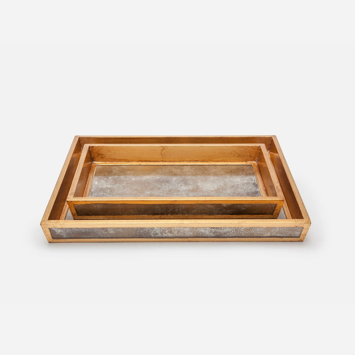 Atwater, Antiqued Gold, Tray, Rectangular Tapered, Large, Antique Mirror