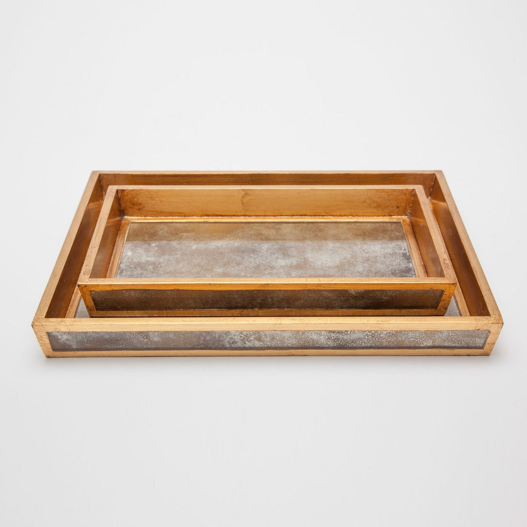 Atwater, Antiqued Gold, Tray, Rectangular Tapered, Small, Antique Mirror