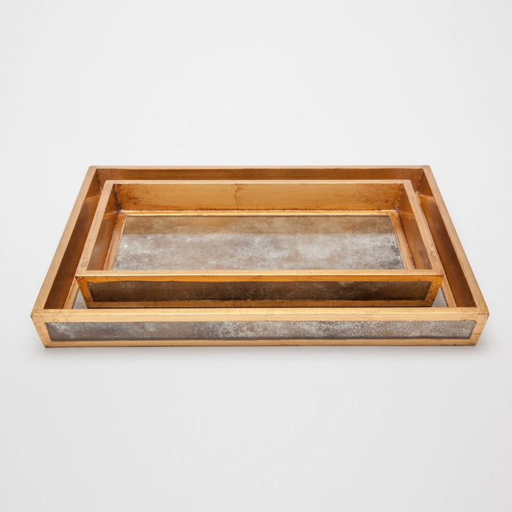 Atwater, Antiqued Gold, Tray, Rectangular Tapered, Small, Antique Mirror