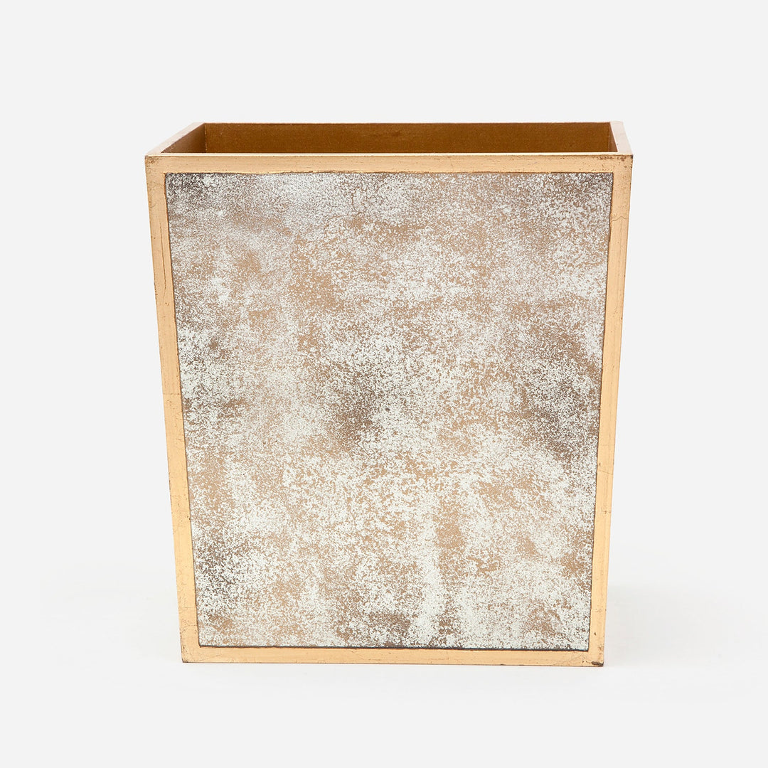 Atwater, Antiqued Gold, Wastebasket, Rectangular Tapered, Antique Mirror
