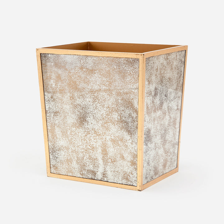 Atwater, Antiqued Gold, Wastebasket, Rectangular Tapered, Antique Mirror
