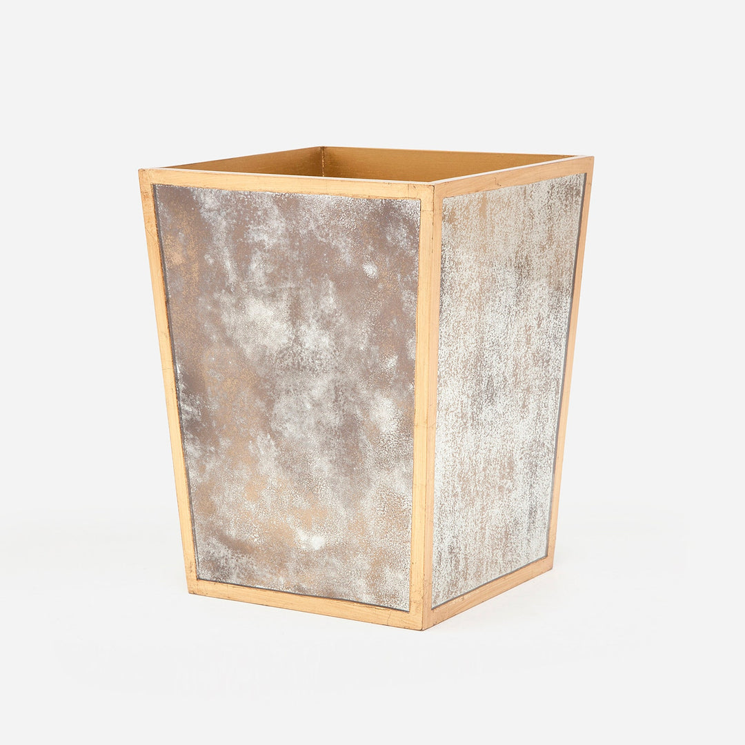 Atwater, Antiqued Gold, Wastebasket, Square Tapered, Antique Mirror