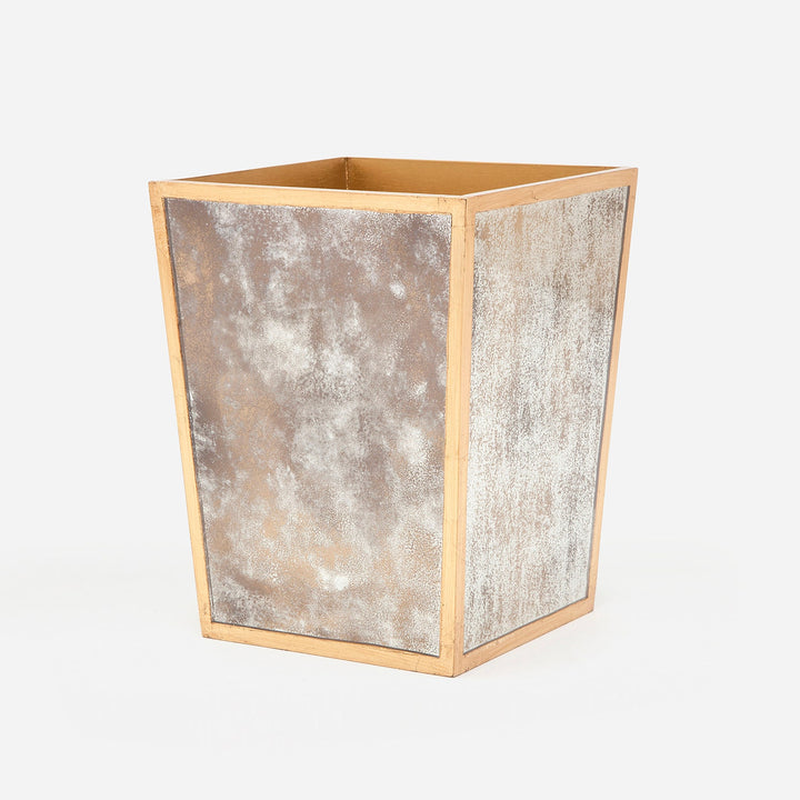 Atwater, Antiqued Gold, Wastebasket, Square Tapered, Antique Mirror