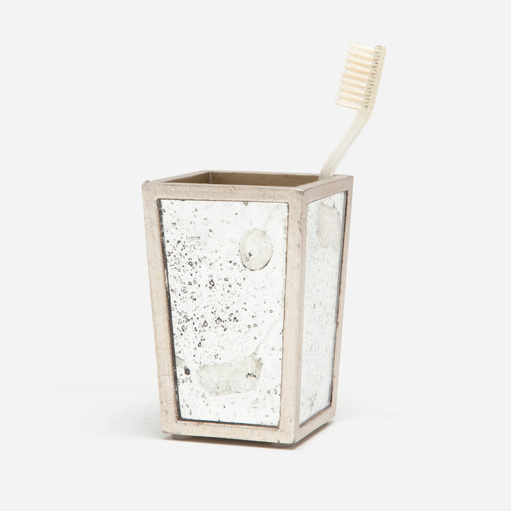 Atwater, Silver Leaf, Brush Holder, Square Tapered, Antique Mirror