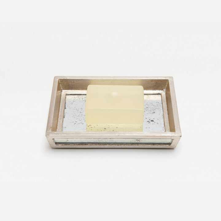 Atwater, Silver Leaf, Soap Dish With Liner, Rectangular Tapered, Antique Mirror