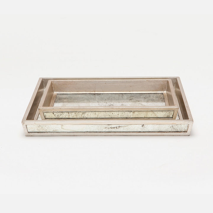 Atwater, Silver Leaf, Tray, Rectangular Tapered, Large, Antique Mirror