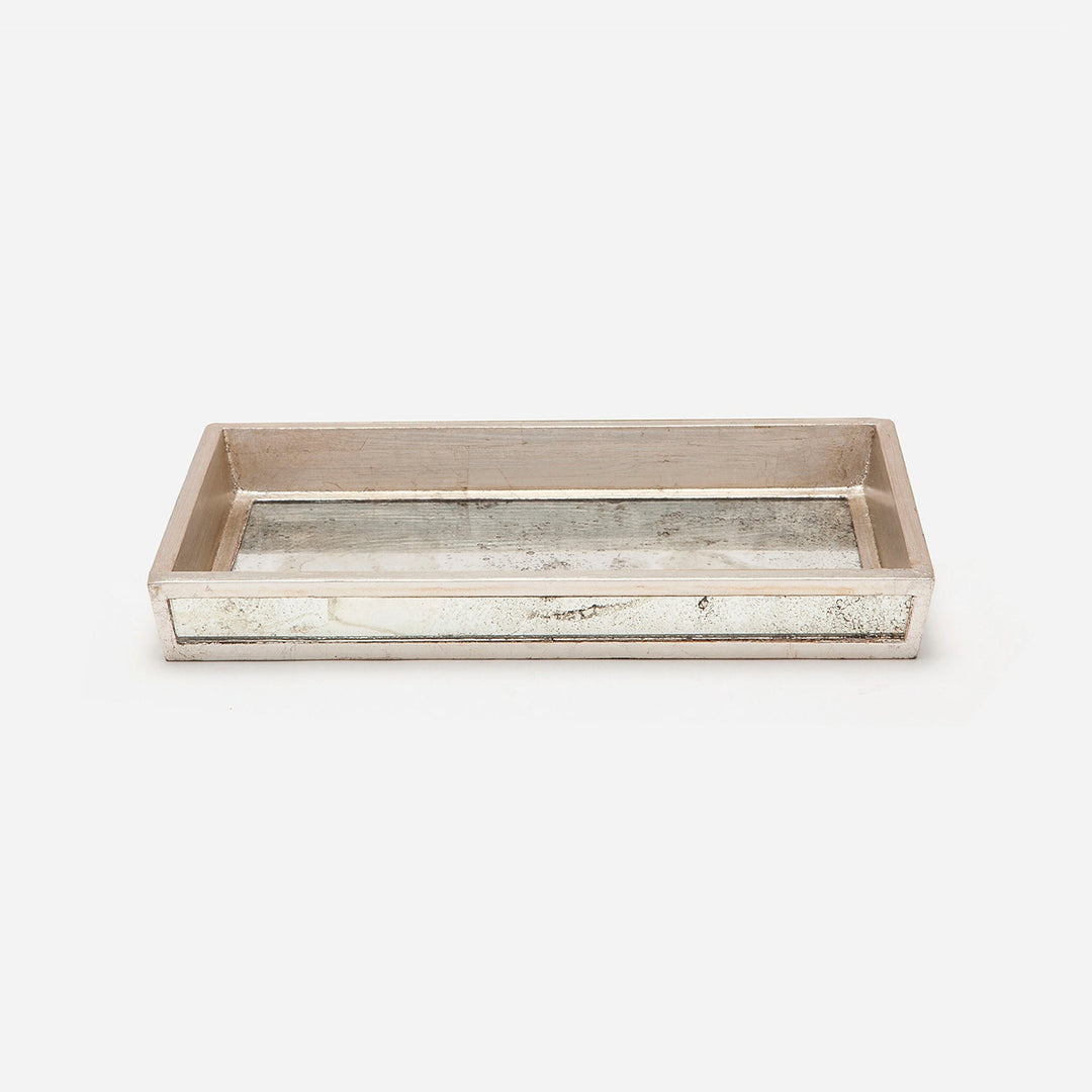 Atwater, Silver Leaf, Tray, Rectangular Tapered, Small, Antique Mirror