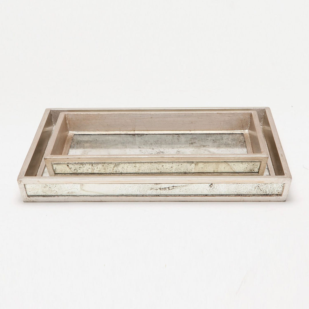 Atwater, Silver Leaf, Tray, Rectangular Tapered, Small, Antique Mirror