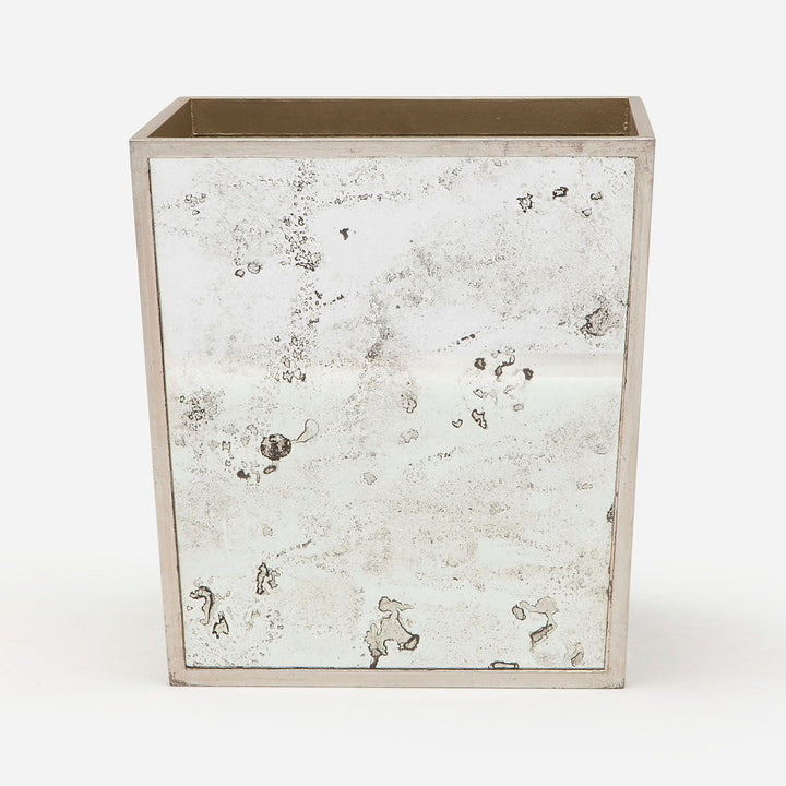 Atwater, Silver Leaf, Wastebasket, Rectangular Tapered, Antique Mirror
