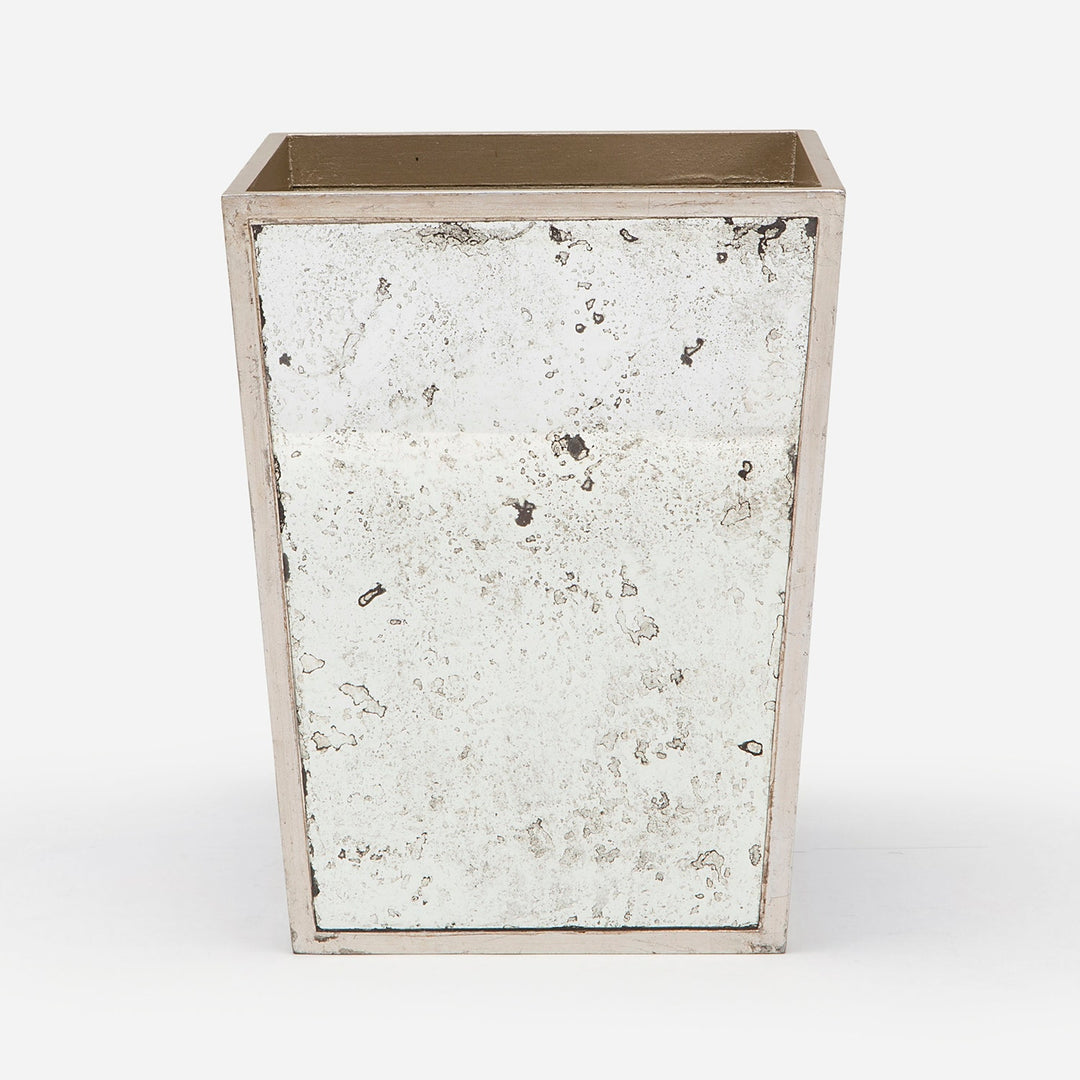 Atwater, Silver Leaf, Wastebasket, Square Tapered, Antique Mirror