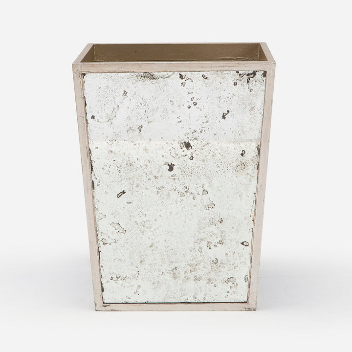 Atwater, Silver Leaf, Wastebasket, Square Tapered, Antique Mirror