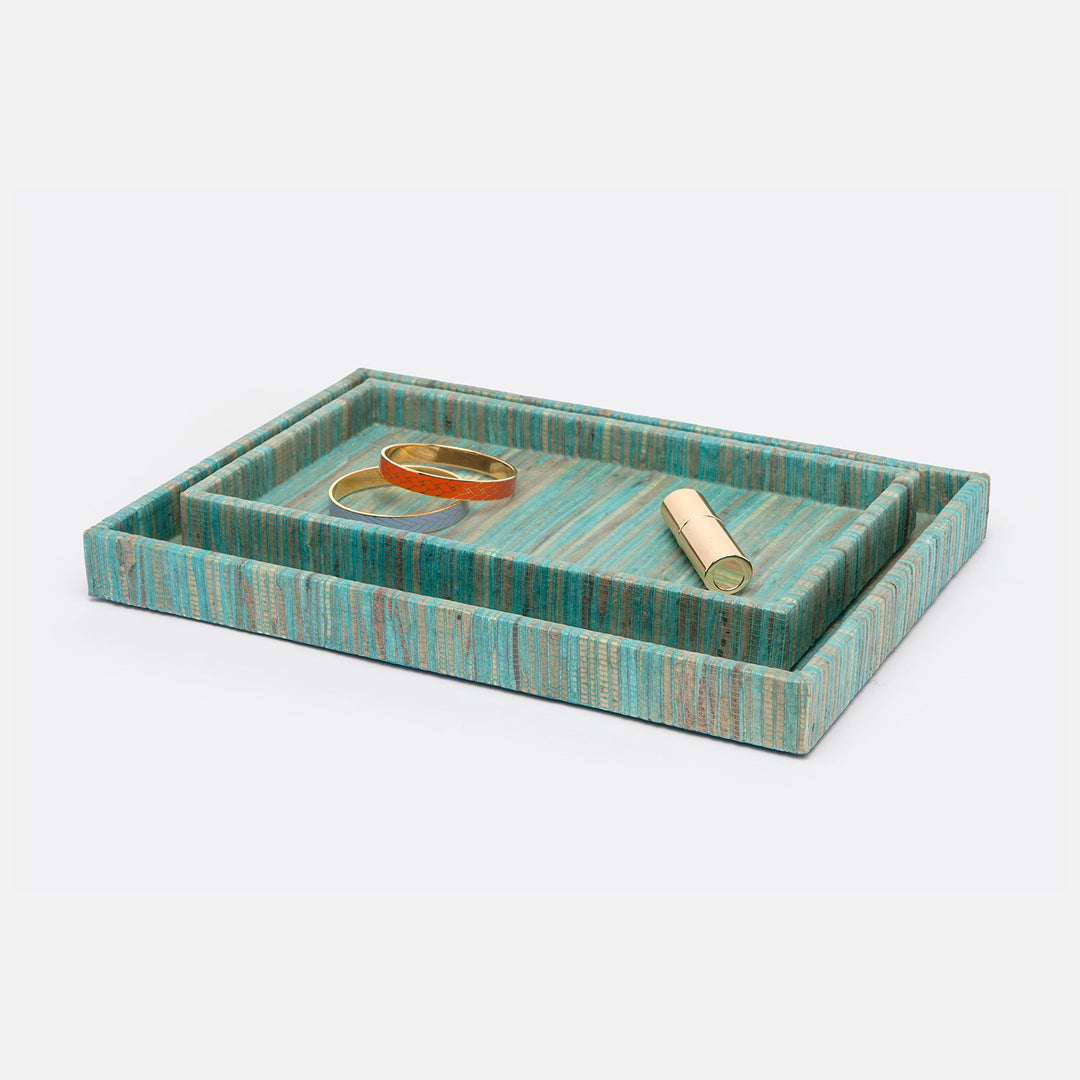 Bali, Aqua, Nested Trays, Rectangular Straight, Water Hyacinth, S/2