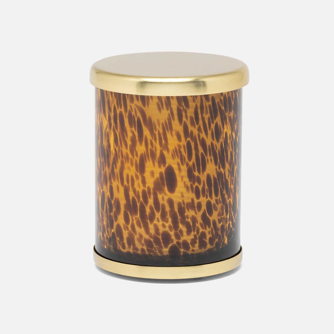 Benton, Amber/Matte Gold, Canister, Round, Small, Tortoise Glass/Stainless Steel