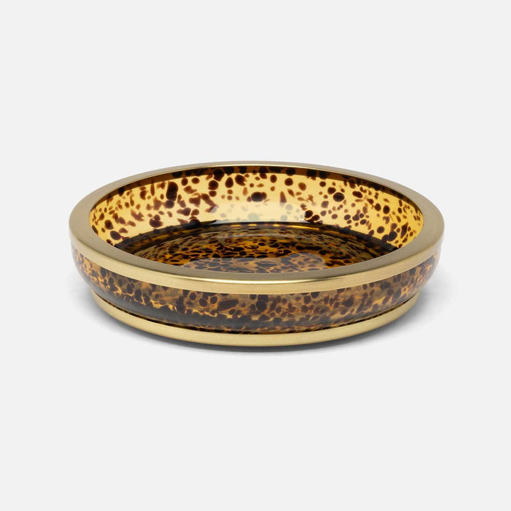 Benton, Amber/Matte Gold, Soap Dish, Round, Tortoise Glass/Stainless Steel