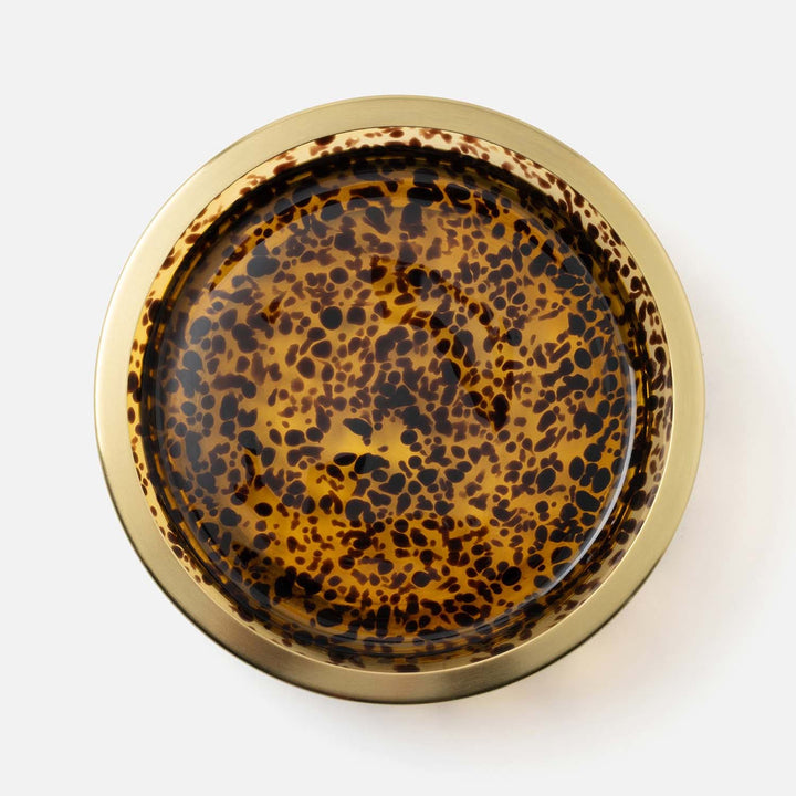 Benton, Amber/Matte Gold, Soap Dish, Round, Tortoise Glass/Stainless Steel