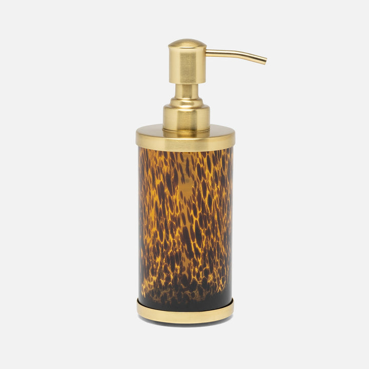 Benton, Amber/Matte Gold, Soap Pump, Round, Tortoise Glass/Stainless Steel