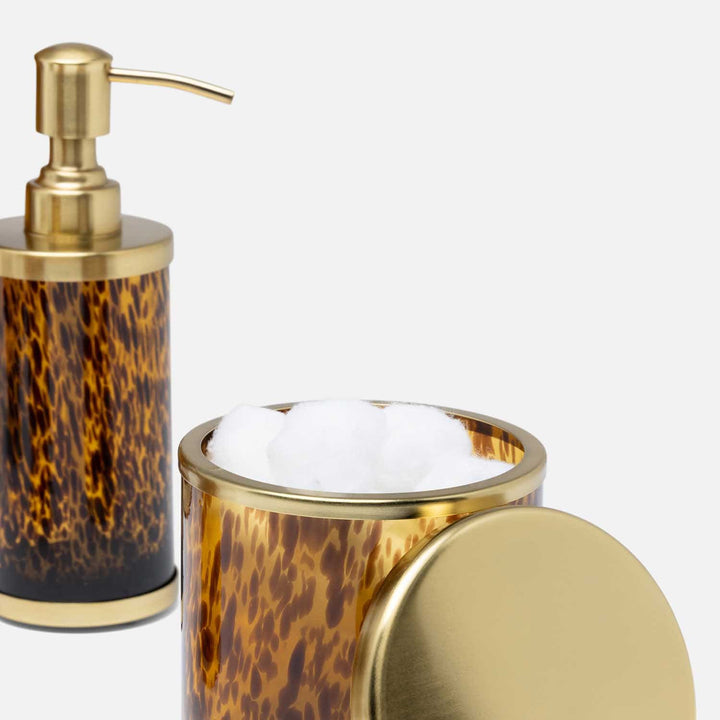 Benton, Amber/Matte Gold, Soap Pump, Round, Tortoise Glass/Stainless Steel