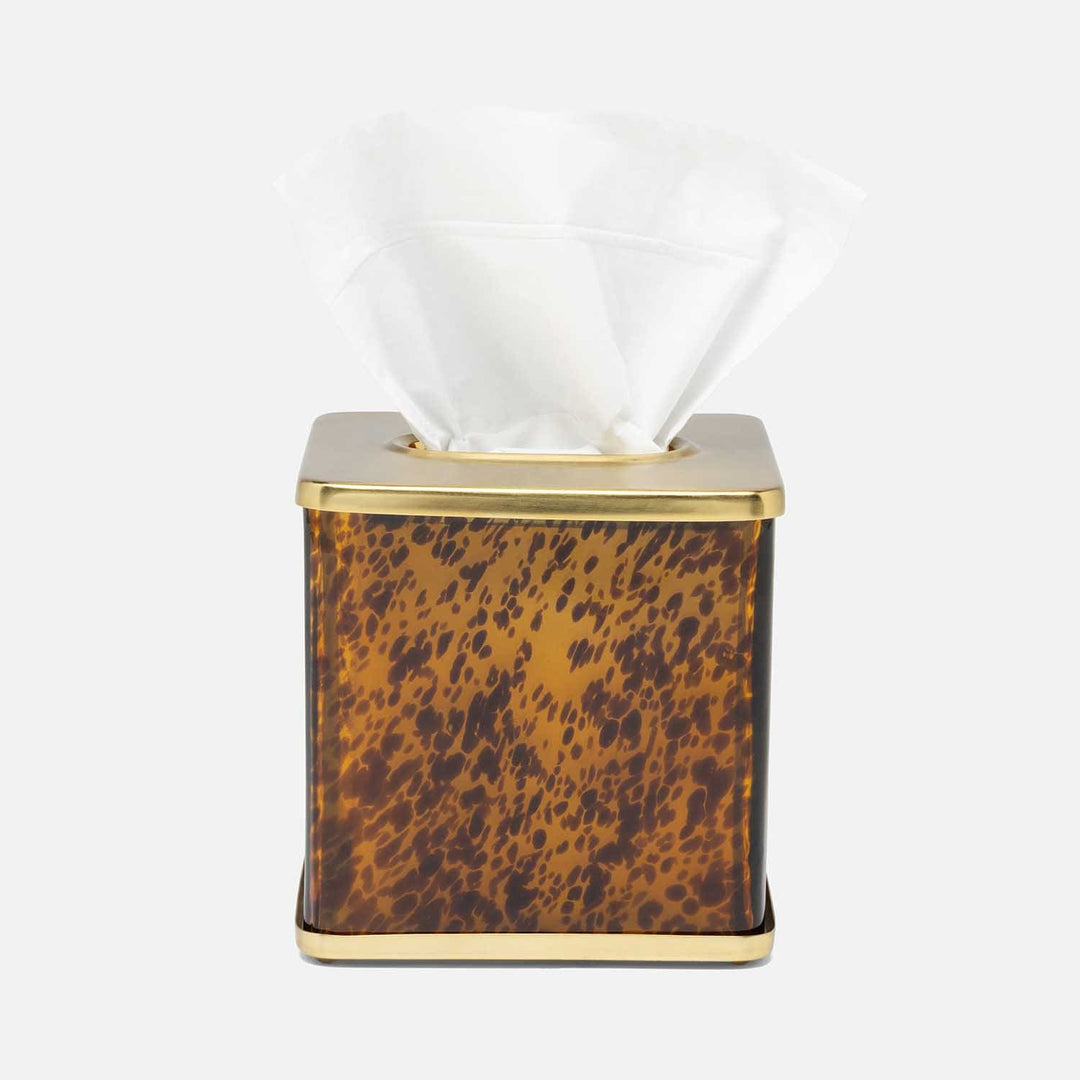 Benton, Amber/Matte Gold, Tissue Box, Square Straight, Tortoise Glass/Stainless Steel