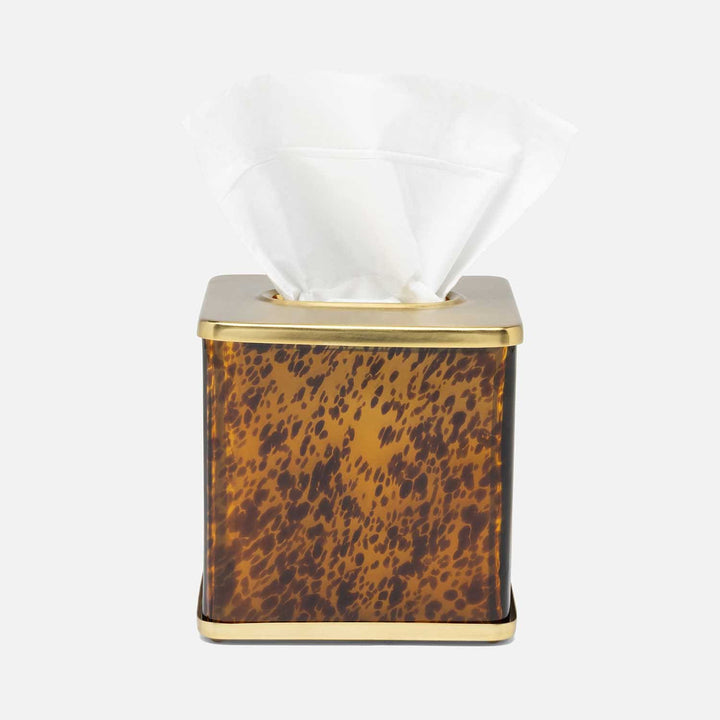 Benton, Amber/Matte Gold, Tissue Box, Square Straight, Tortoise Glass/Stainless Steel