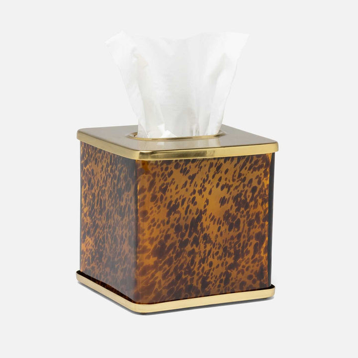 Benton, Amber/Matte Gold, Tissue Box, Square Straight, Tortoise Glass/Stainless Steel