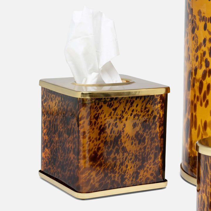 Benton, Amber/Matte Gold, Tissue Box, Square Straight, Tortoise Glass/Stainless Steel