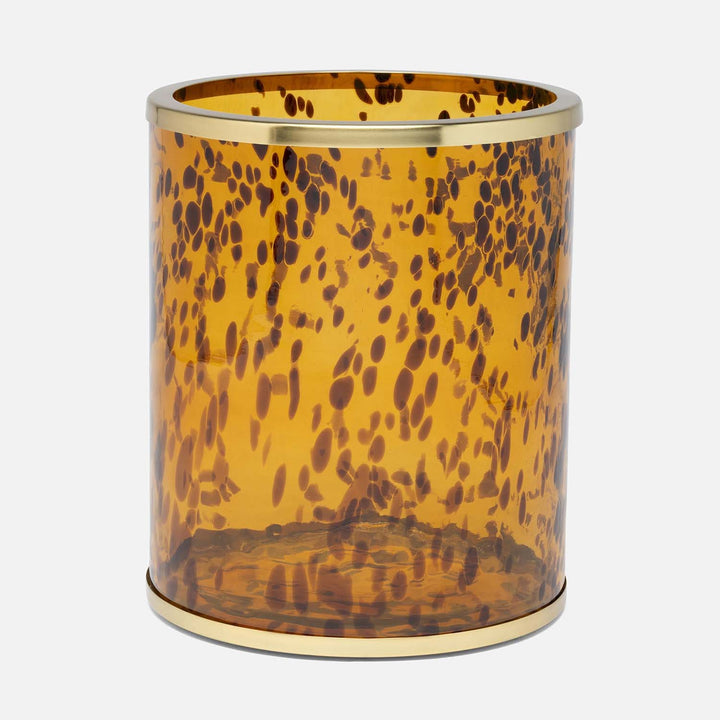 Benton, Amber/Matte Gold, Wastebasket, Round, Tortoise Glass/Stainless Steel