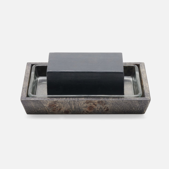 Bern, Ash Gray, Soap Dish, Rectangular Tapered, Mappa Burl