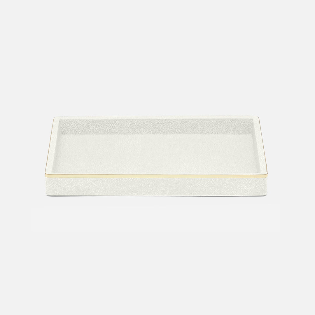 Bradford, Blanc Br/Gold, Tray, Rectangular Straight, Large, Realistic Faux Shagreen/Brass