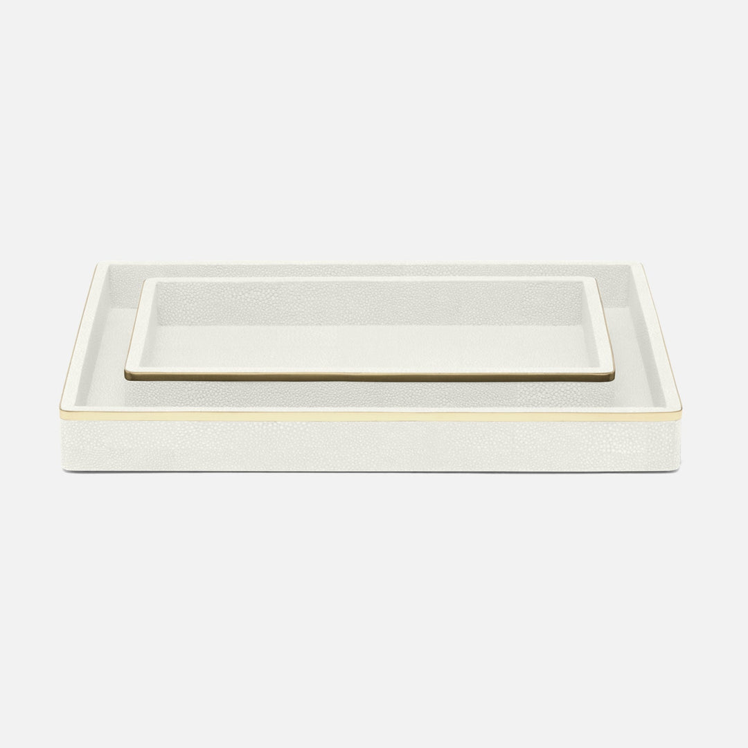 Bradford, Blanc Br/Gold, Tray, Rectangular Straight, Large, Realistic Faux Shagreen/Brass